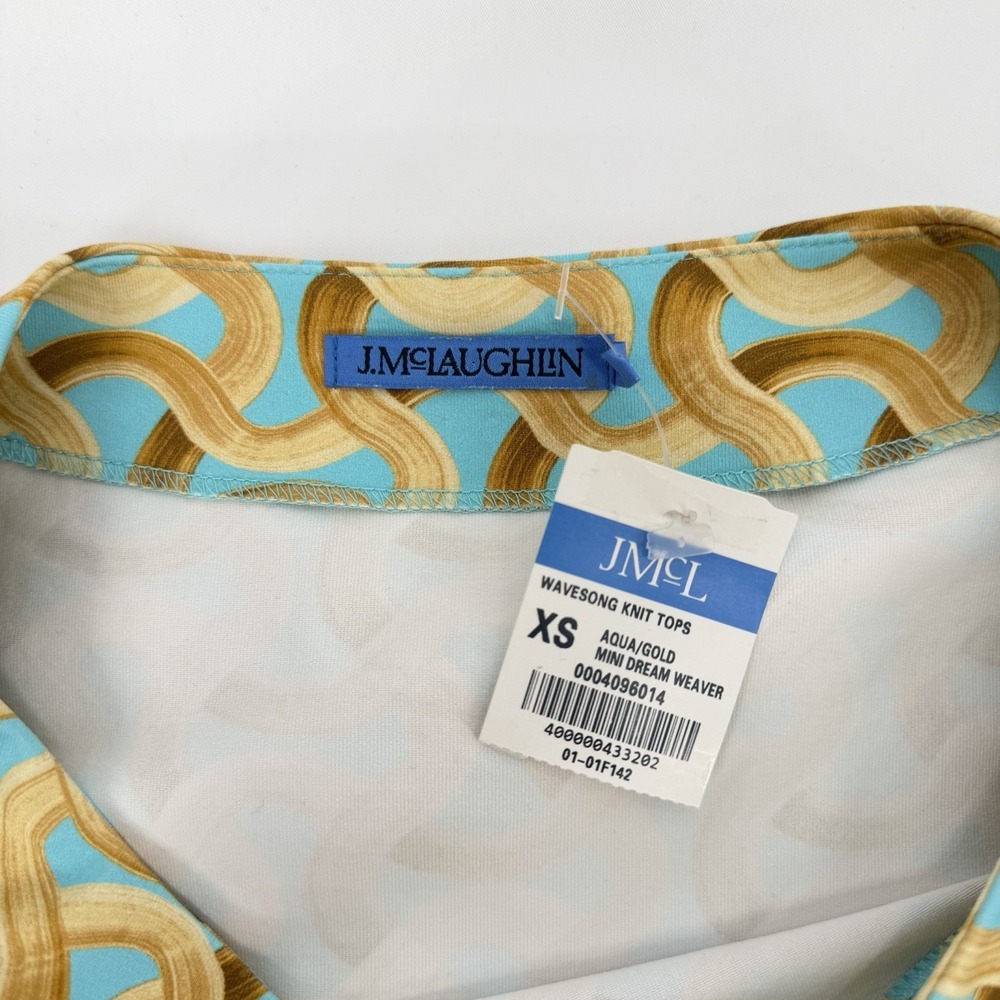 J.McLaughlin XS Catalina Cloth Top Wavesong 3/4 Sleeve Button Shoulder Aqua Gold - Picture 5 of 9